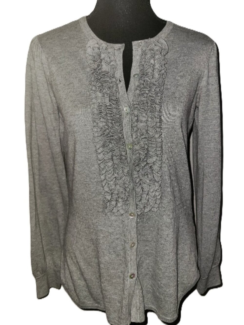 Cullen Gray Heathered Cotton/Cashmere Ruffle Cardigan - XS